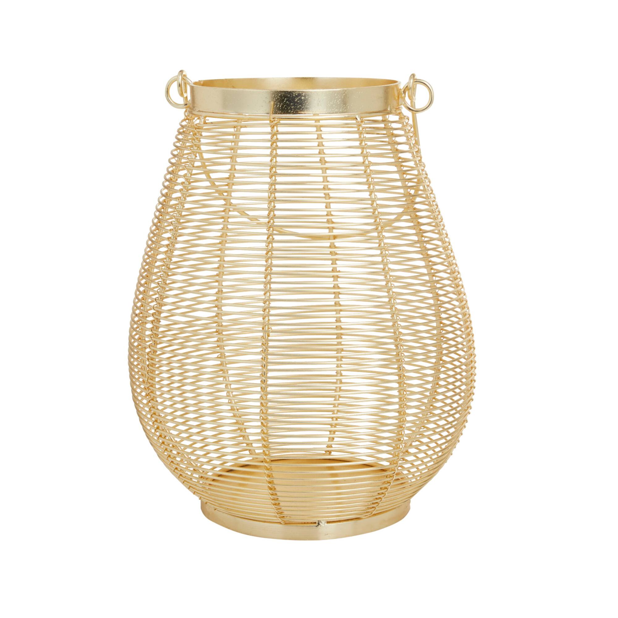 Gold Iron Glam Lantern, 11" x 8" x 8"